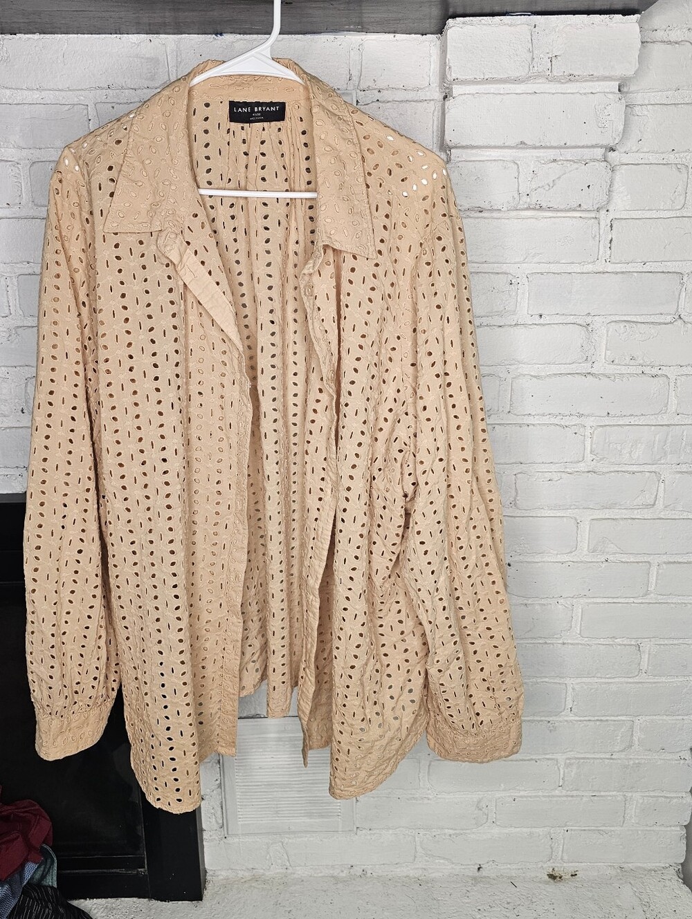 Lane Bryant Tan Eyelet Button-Front Blouse